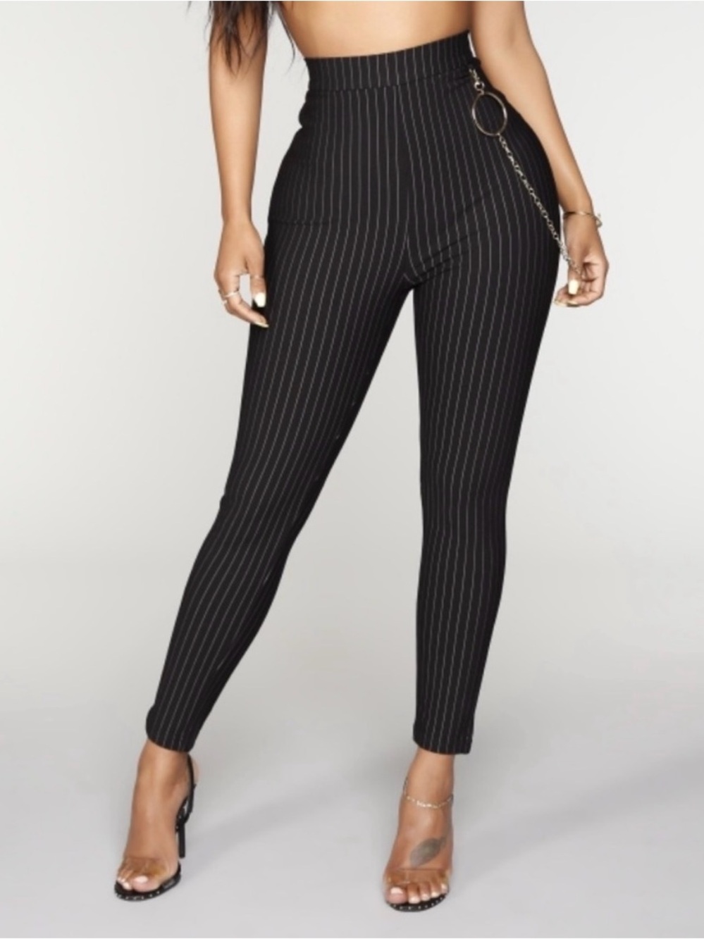 Fashion Nova Pinstripe Dress Pant with hook for a side chain